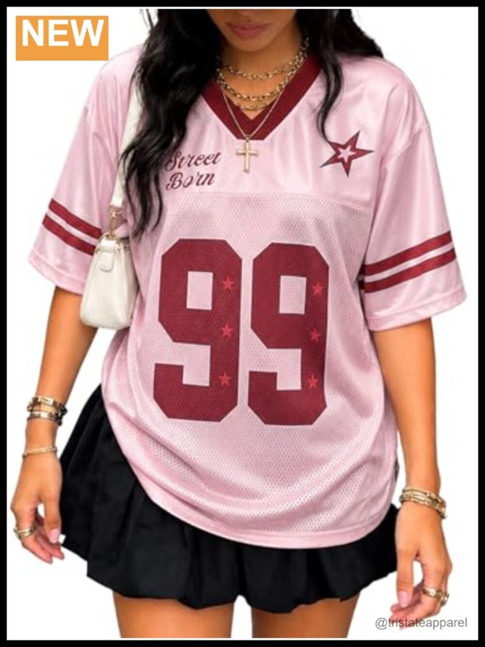 Oversized V-Neck Graphic Tee with Mesh Panel Streetwear Top